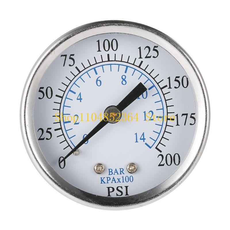 652F Pressure Gauge Compressor 2" Face 0-200 PSI Back Mount 1/4" Npt 0-14Bar for Car Bike Motorcycle Basketball