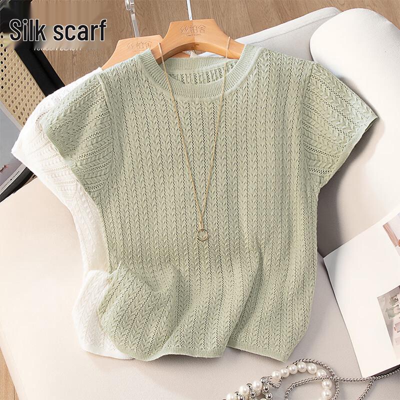 Sibaishe Women s Round Neck Short Sleeve Knit Top M