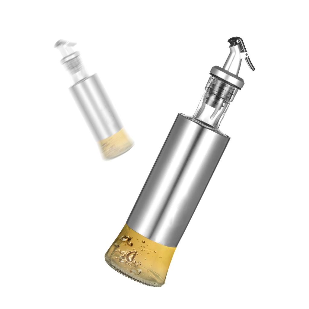 Olivenölspender Glas und Edelstahl Flasche Drizzler Essig- und Öl-Karaffe mit Ausgießer Tropffreier Ausguss für