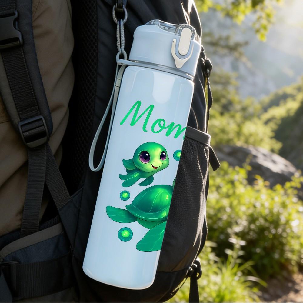 1PC Mom And Me Baby Turtles 750ml Color Plastic Sports Water Bottle Leakproof Flip Straw Lid Suitable for Sports Office Home Use