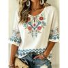 Damen Weiße Bunte Floral Bestickte Krawattenhals Bluse, Lässige Lockere Oberteile für Frühling Sommer Tägliches Tragen & Urlaubsanlässe