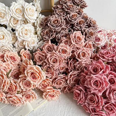 7-head Embossed Cappuccino Rose Bouquet, Artificial Flowers, Wedding Car Decoration, Artificial Flowers, Dried Flower Bouquet