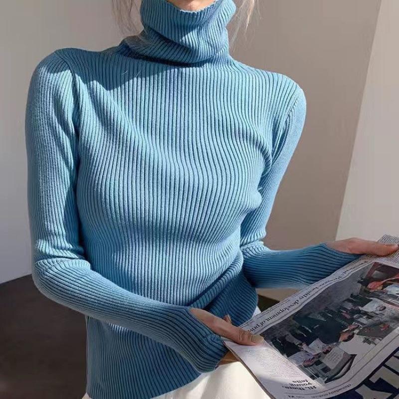 Women Heaps Collar Turtleneck Sweaters Autumn Winter Slim Pullover Women Basic Tops Soft Knit Sweater Soft Warm Jumper