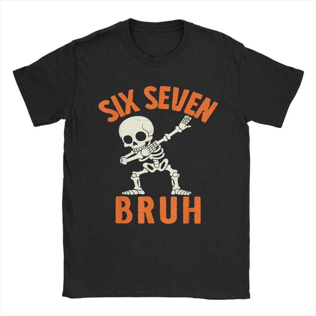 67 Meme 6 7 Halloween Dabbing Six Seven Bruh Funny Men's T Shirt Vintage Tees Short Sleeve Round Collar T-Shirts Cotton Tops