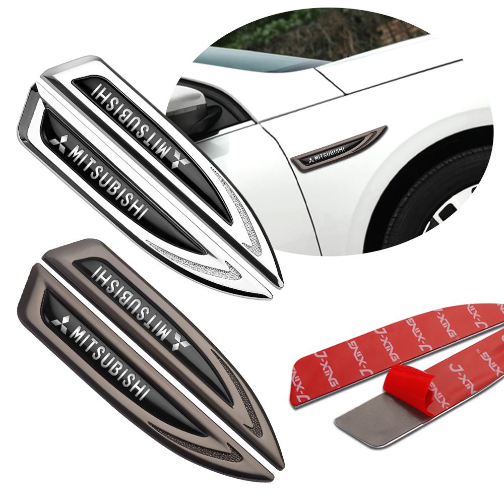 2 Piezas Metal 3D Insignia Emblema Calcomanía Pegatina para Guardabarros Lateral Trasero Maletero de Coche Para Mitsubishi Asx Lancer Outlander Pajero Ralliart