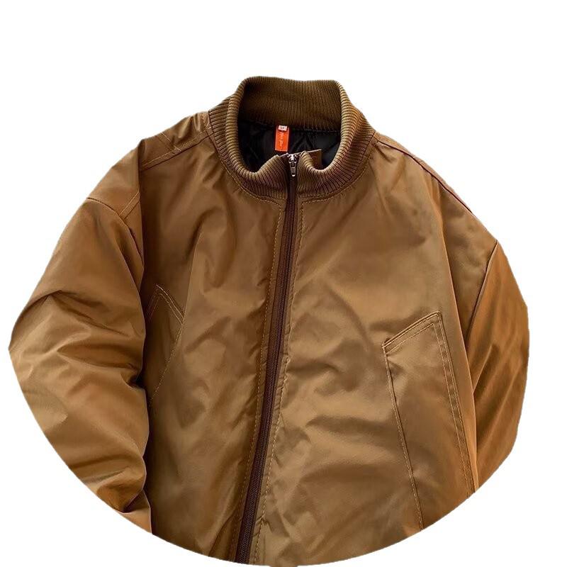 American Style Men's Trendy Loose-Fit Cotton Bomber Jacket - Winter Warmth with Stand Collar