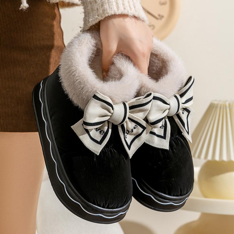 New Bow Waterproof Snow Boots Women Shit-stepping Feeling Fashion Home Outdoor Cotton Shoes Winter Warm Snow Boots Women Shoes