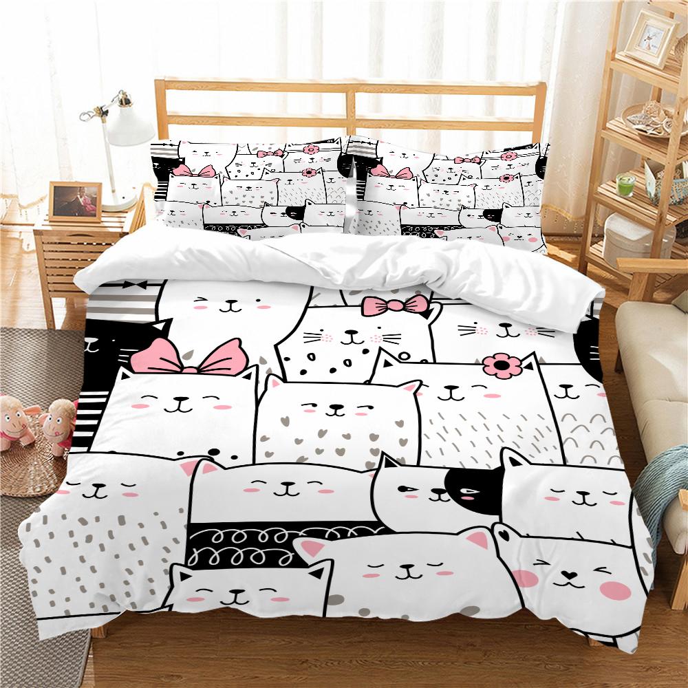 3D Cartoon Cat Printed Bedding Set, Bedroom Duvet Cover, Family