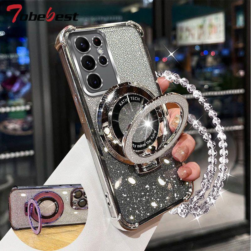 Shockproof Glitter Plating Crystal Bracelet Phone Holder Case For Samsung Galaxy S25 S24 S23 S22 S21 S20 Ultra Plus FE Cover