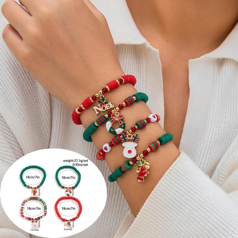 Multifuntional Elastic Bead Bracelet Soft Clay Adjustable Bracelets Set for Christmas Celebration and Everyday Wear