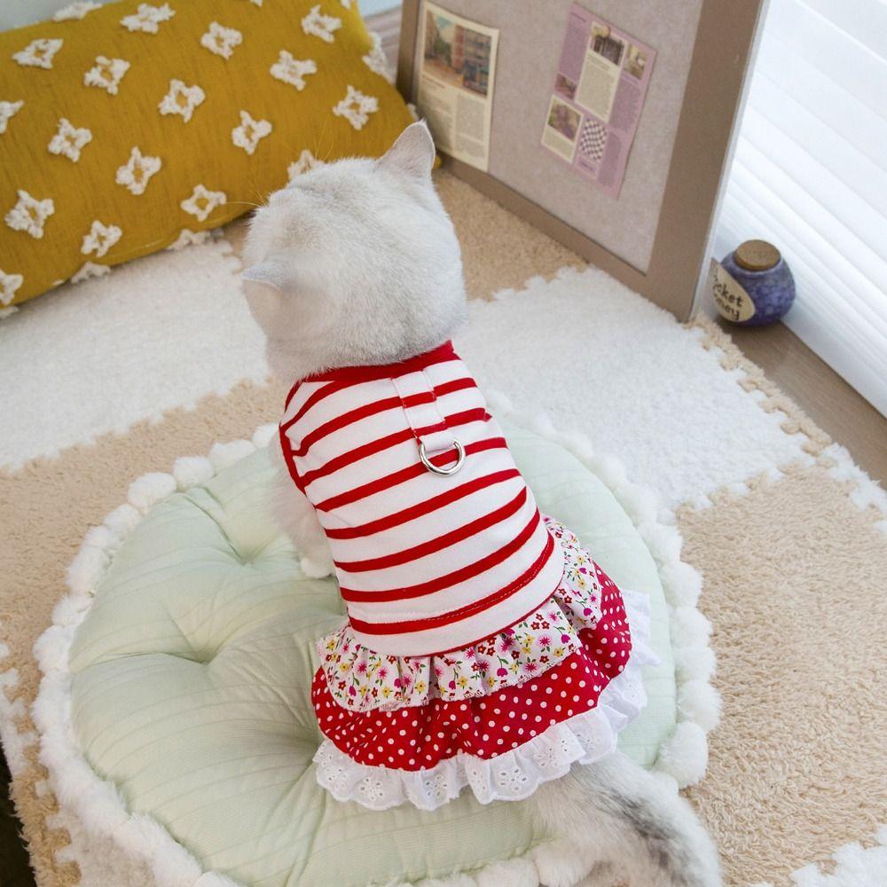 Cute Striped Dog Dress Soft Cat Vest Harness Pet Chest Strap Pet Princess Lace Skirt  Spring