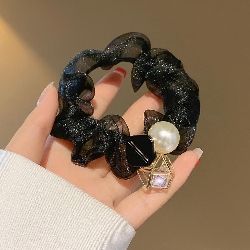 Rhinestone Pearl Elegant Large Hair Tie for Ponytails and Buns