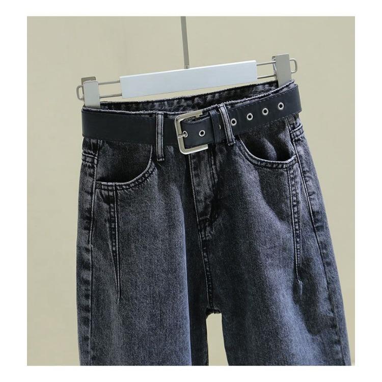 GMXIA Spring Autumn and Summer High-waisted Denim Harun Pants for Women, Loose Nine-inch Straight Pants, Radish Dad Pants