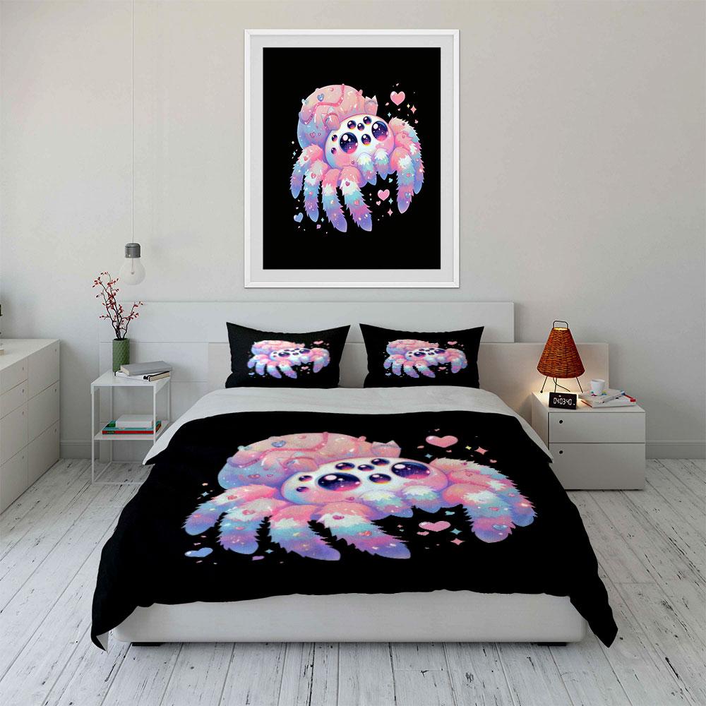 Colorful Spider Design Set Decor Bedding Set with 1 Duvet Cover 2 Pillowcases Single Double King Queen, Gift