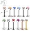 ZS 6-13 STK/LOT 16G Rustfritt Stål Leppe Labret Piercingsett Krystall Monroe Leppepiercing Øre Tragus Helix Bruskpiercing 6/8/10mm