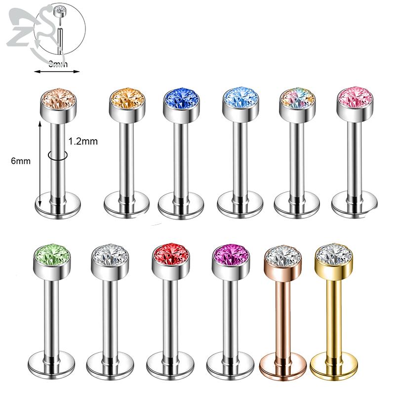ZS 6-13 STK/LOT 16G Rustfritt Stål Leppe Labret Piercingsett Krystall Monroe Leppepiercing Øre Tragus Helix Bruskpiercing 6/8/10mm
