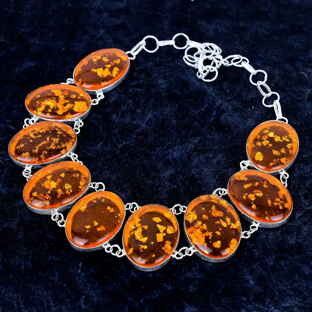Baltic Amber Gemstone Handmade 925 Sterling Silver Jewelry Necklace 18" M-3385