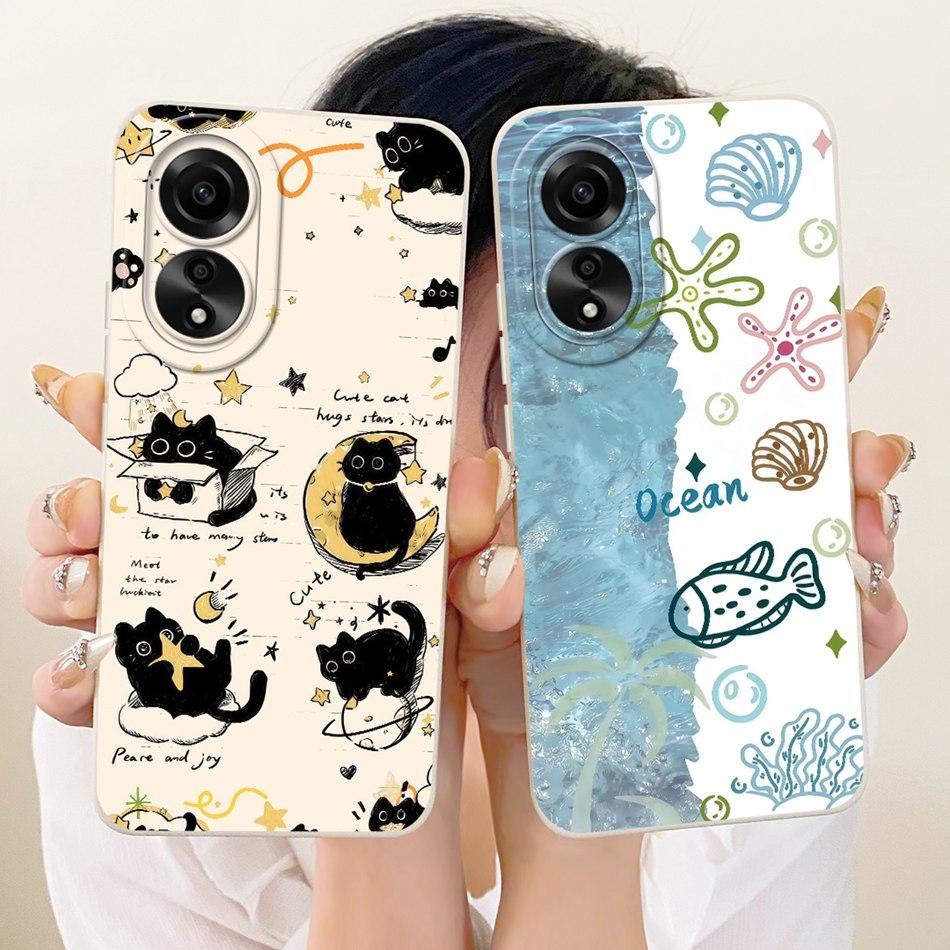 For OPPO A78 4G CPH2565 / A78 5G CPH2483 Cute Cat Flower Cartoon Phone Case For Oppo A78 Shockproof Soft Silicone Bumpers