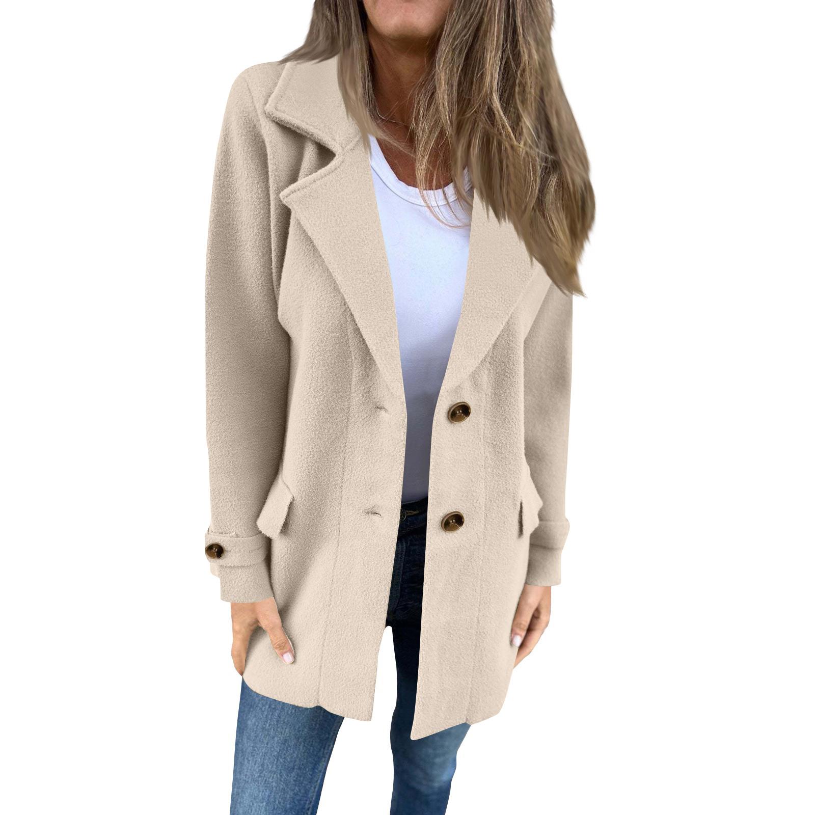 

Женское повседневное пальто-жакет с лацканами, однобортное, с длинными рукавами XL бежевый