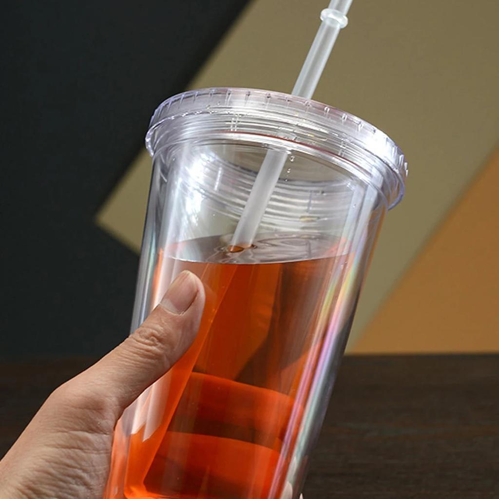 450ml Reusable Double-layer Plastic Transparent Drinking Cup Water Bottle With Lid Straw Cup Outdoor Drink Tea Milk Mug Tools