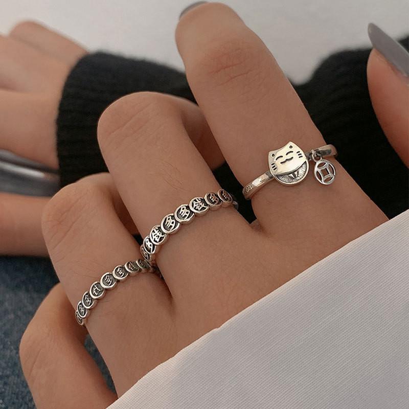 Silver Stunning S925 Cat Ring For Women Featuring A Modern Geometric Shape And Size Adjustable