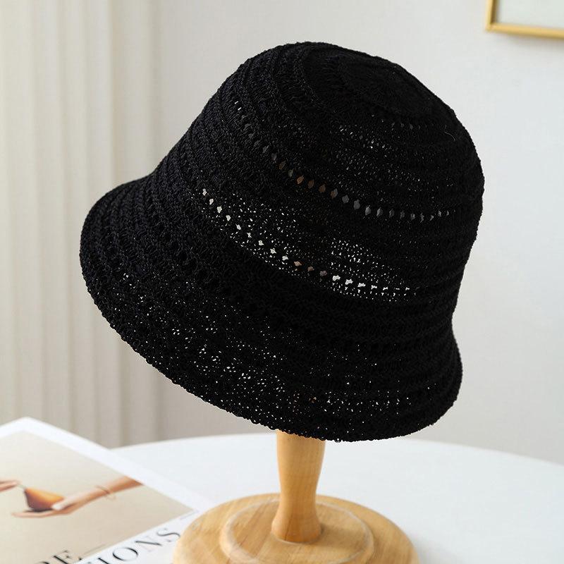 

Korean elegant hollow-out face-slimming fisherman hat, knitted hat women, summer 2026 new bucket hat 56-58cm чорний