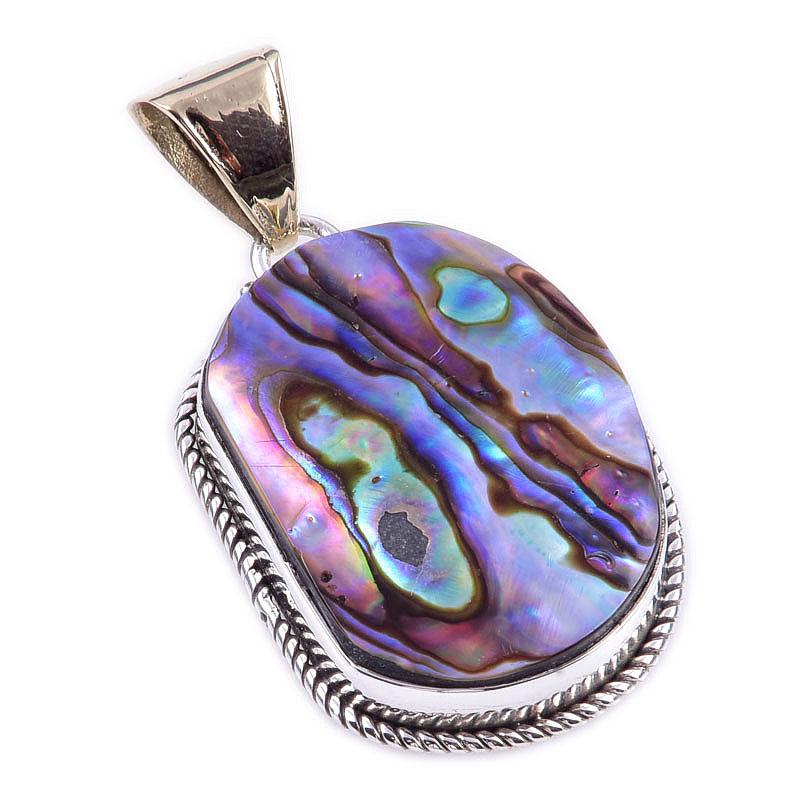 Natural Abalone Shell Gemstone 925 Solid Sterling Silver Gift Pendant 1.75" U9Q32