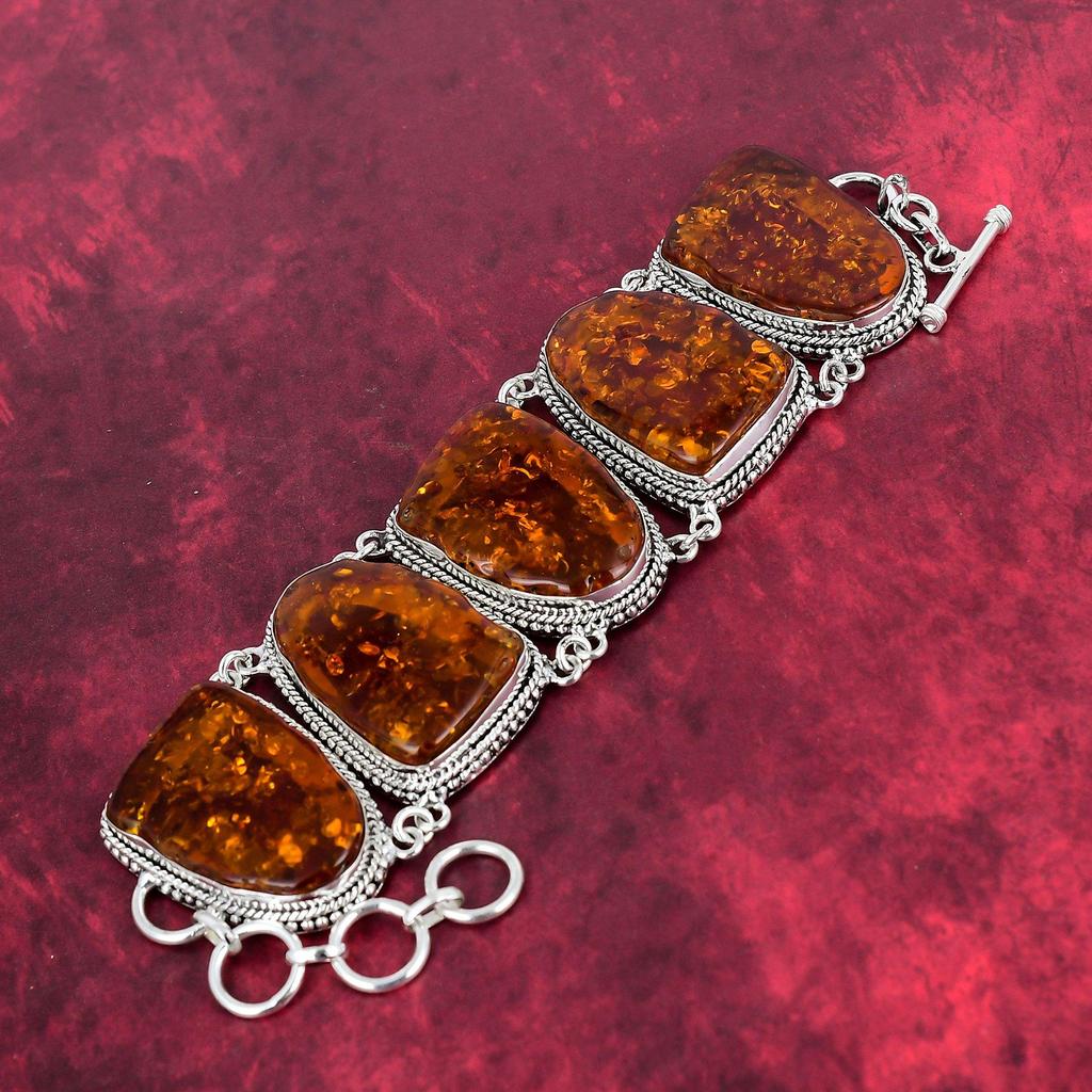 Baltic Amber Slice Bracelet, 925 Solid Sterling Silver Gemstone Jewelry, Handmade Bracelet For Mother Day