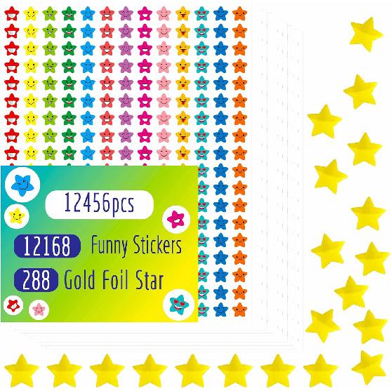 12456 PCS Funny Stickers, Mega Bundle Emotion Stickers in 14 Colors and 10 Designs Star with Stickers for Reward Behavior Chart (Each Measures