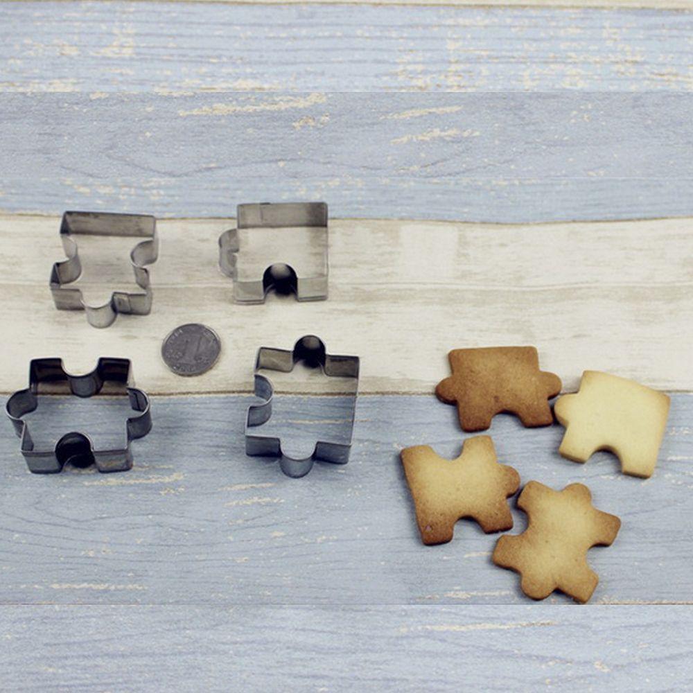 Puzzle 4Pcs Decorating Cookies Cutter Cake Mould Jigsaw Stainless Steel Tool