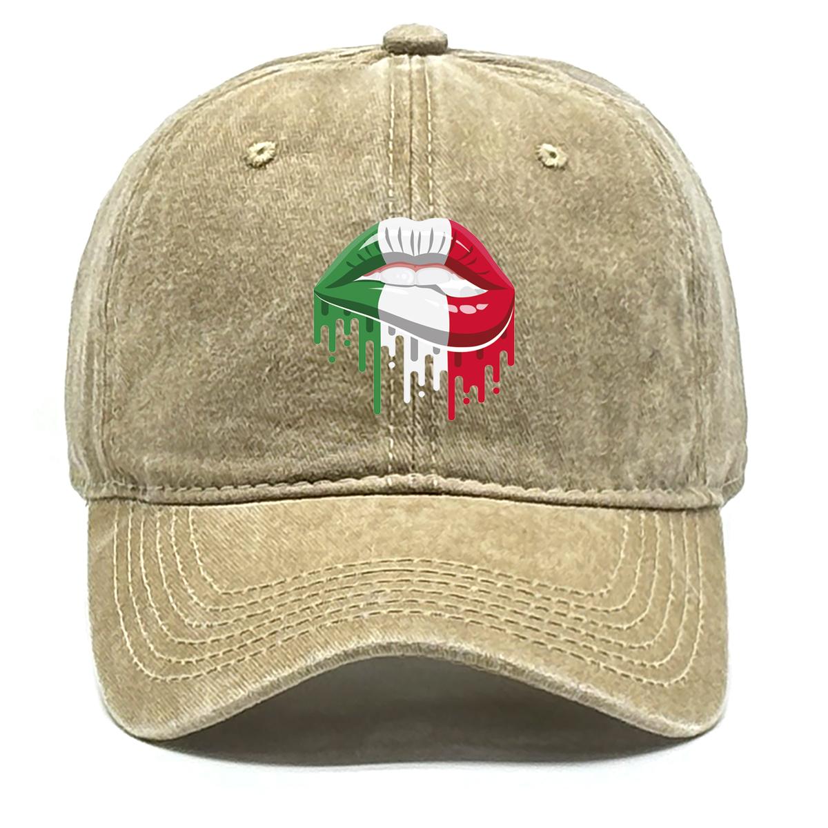 

Italy Flag Mouth Print Snapback Baseball Cap, Patriotic Trucker Hat Unisex Distressed Trendy Stylish Adjustable Sun Hat as the picture хаки
