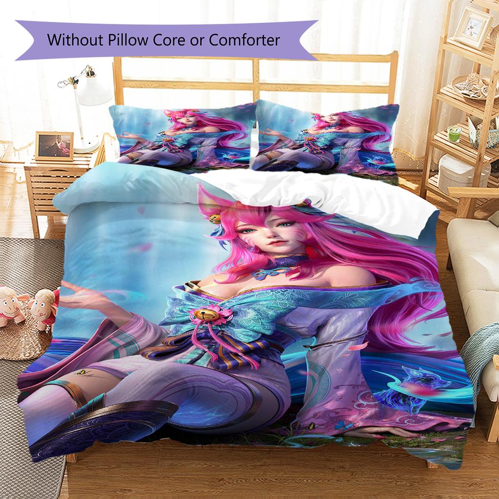KDA Ahri Pattern Bedding Quilt Set Quilt Cover Pillowcase Home Decoration Gift (1 * duvet cover + 2 * pillowcase, without core)