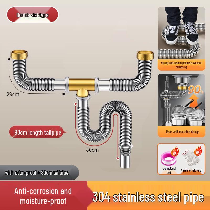 Stainless Steel Anti-Odor Kitchen Sink Drain Pipe Accessories Set