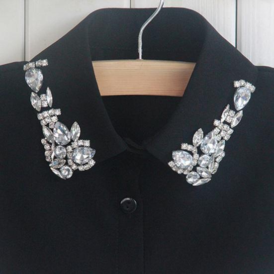Yousheng Women Rhinestone Fake Collar Detachable Chiffon Dickey False Collar with Adjustable Straps Half-Length Fake Shirts Collar for Festive Party