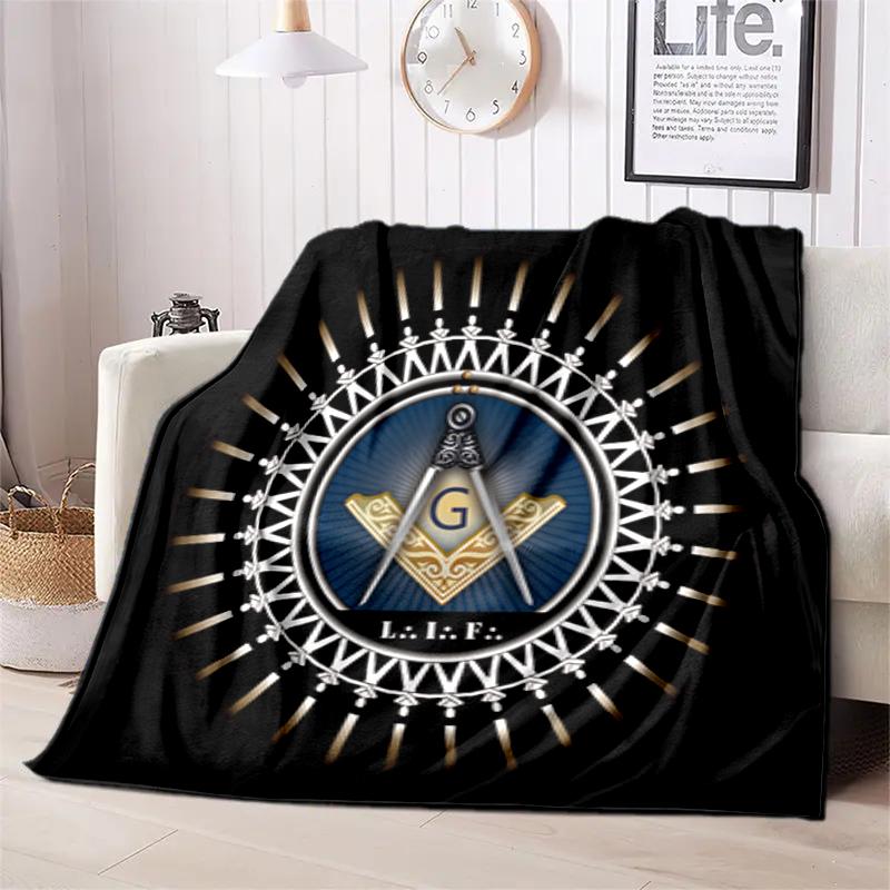 

1PC Freemasonry theme printed blanket, all season lightweight home office outdoor nap multifunctional blanket A7 80cm x 120cm