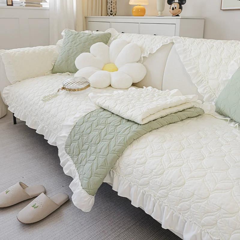 Non-slip Cotton Sofa Mat Solid Color Sofas Cover for Living Room Luxury Corner Couch Cushion Seat Pad Home Protection Covers