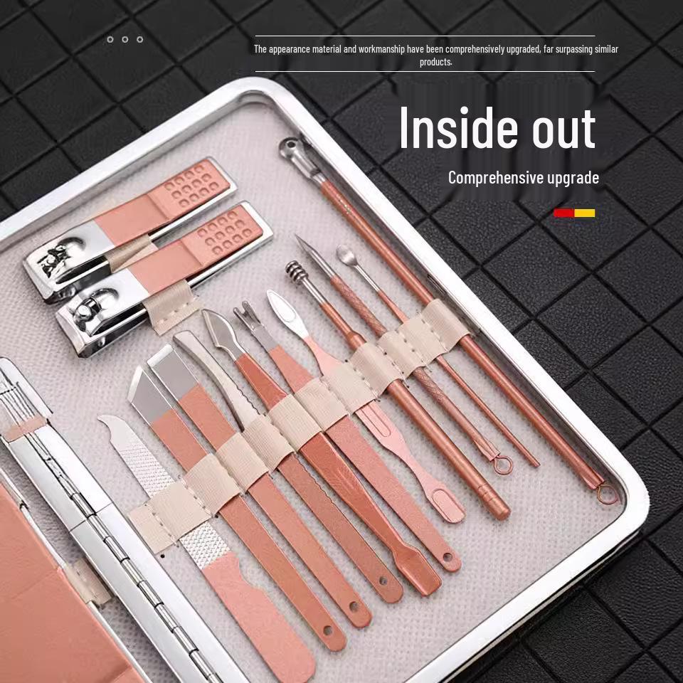 Rose Gold 18-Piece Stainless Steel Manicure Set - Nail Clippers & Art Tools