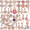 DIY Rose Gold Plating Series Jewelry Gift Flower Butterfly Dangle Heart Charm Bead Fit Silver EuropeanBracelet