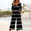 Women's Loose Casual V-Neck Printed Jumpsuit Slim Fit Wide Leg Jumpsuit Wide Leg Jumpsuit