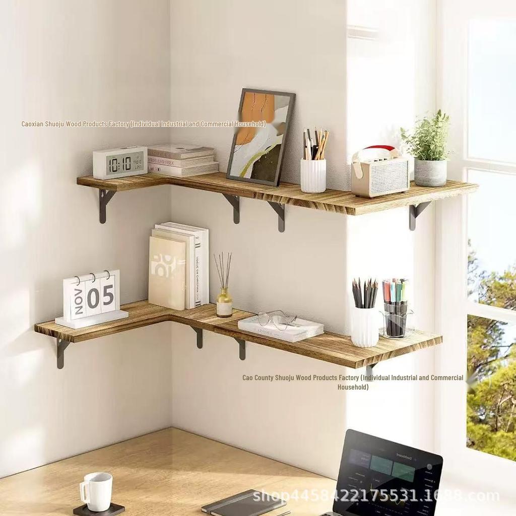 Wooden Corner Shelf with Iron Frame for Living Room, Kitchen, or Bathroom - Ideal for Books, Toys, and Storage.