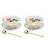 Nishida Small Bowl, Saucer, and Spoon Set (2 Pairs) - Stylish Ceramic Small Plates, Glass Bowls, Clear Glassware, Cute Desserts, Shaved Ice, Deep Plat