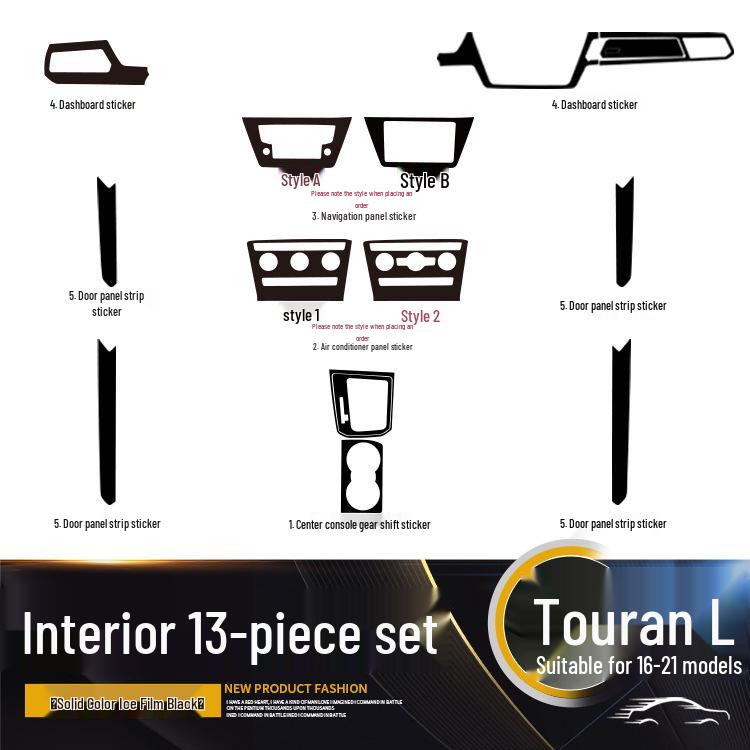 Carbon Fiber Gear Shift and Door Wrap Stickers for 2016-2021 VW Touran Interior.
