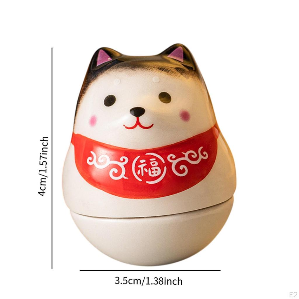 Ceramic Lucky Dog Shiba Inu Figurine Tumbler Doll 1.4x1.4x1.5inch Desktop Ornament