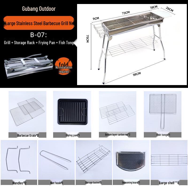 Large Portable Stainless Steel Charcoal BBQ Grill for Outdoor Picnics and Home Use