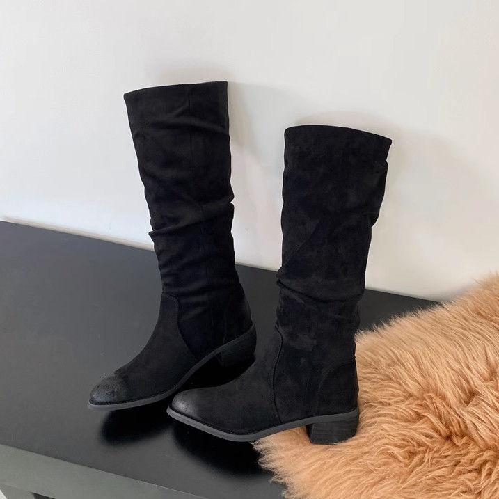 

Корейская версия ретро длинных сапог сапоги-чулки толстый каблук высокие сапоги высокие сапоги-рыцари тонкие сапоги средний каблук остроносые ковбойские сапоги 35