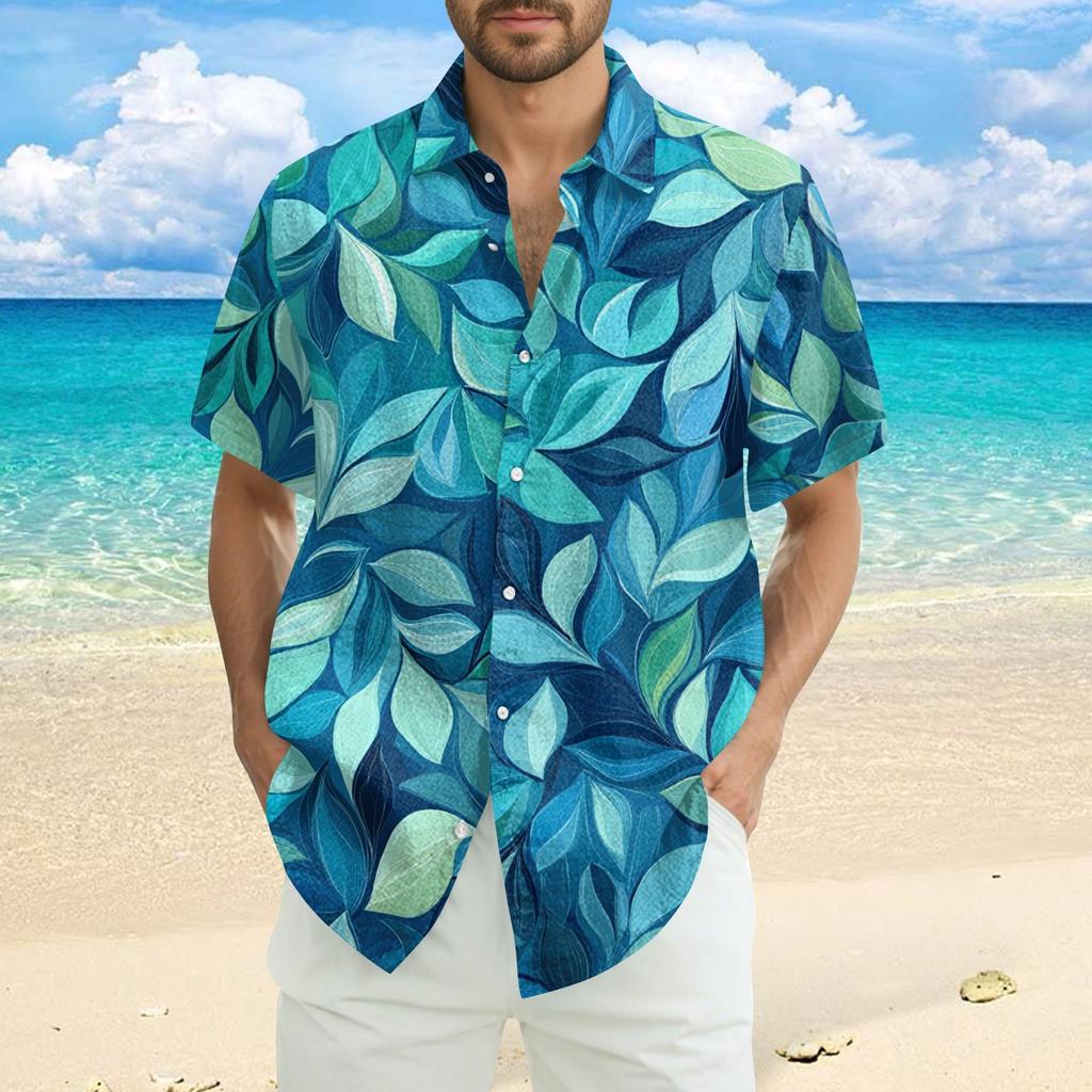 Men's Fashion Casual Loose Hawaiian Print Short-sleeved Shirt