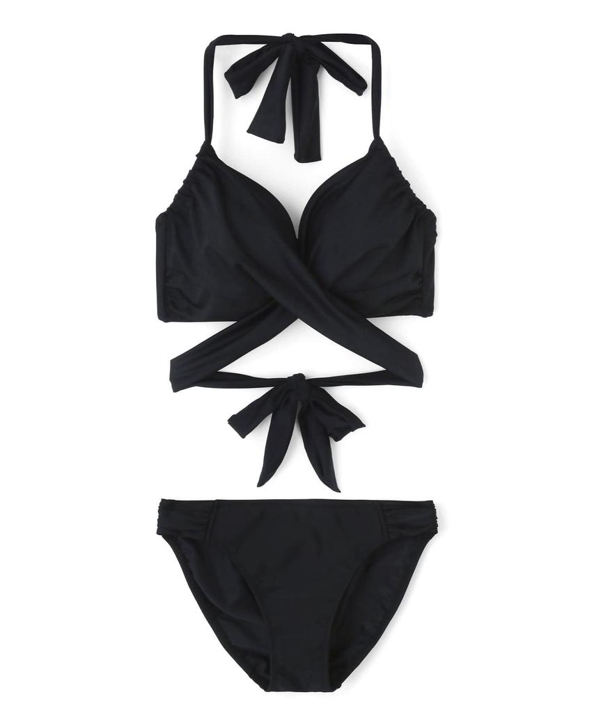 Swimwear Bikini set made with standard suitable for large breasts such as GHI cups Wired swimsuit Black [Sanai Paradise] Wacoal's cups, [Glamorous