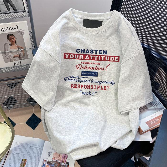 

Летняя женская ретро-футболка High Feeling с коротким рукавом и принтом, универсальная повседневная футболка 3XL белый/серый