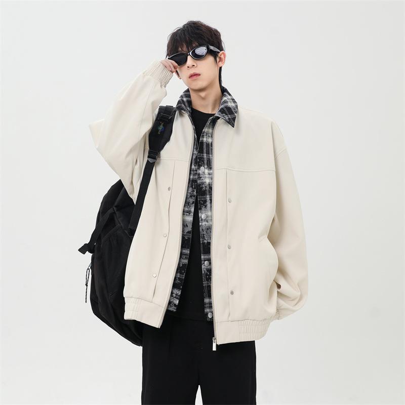 Plus Size Spring and Autumn Retro Pilot Jacket Solid Color Lapel Baseball Jacket Couple Jacket
