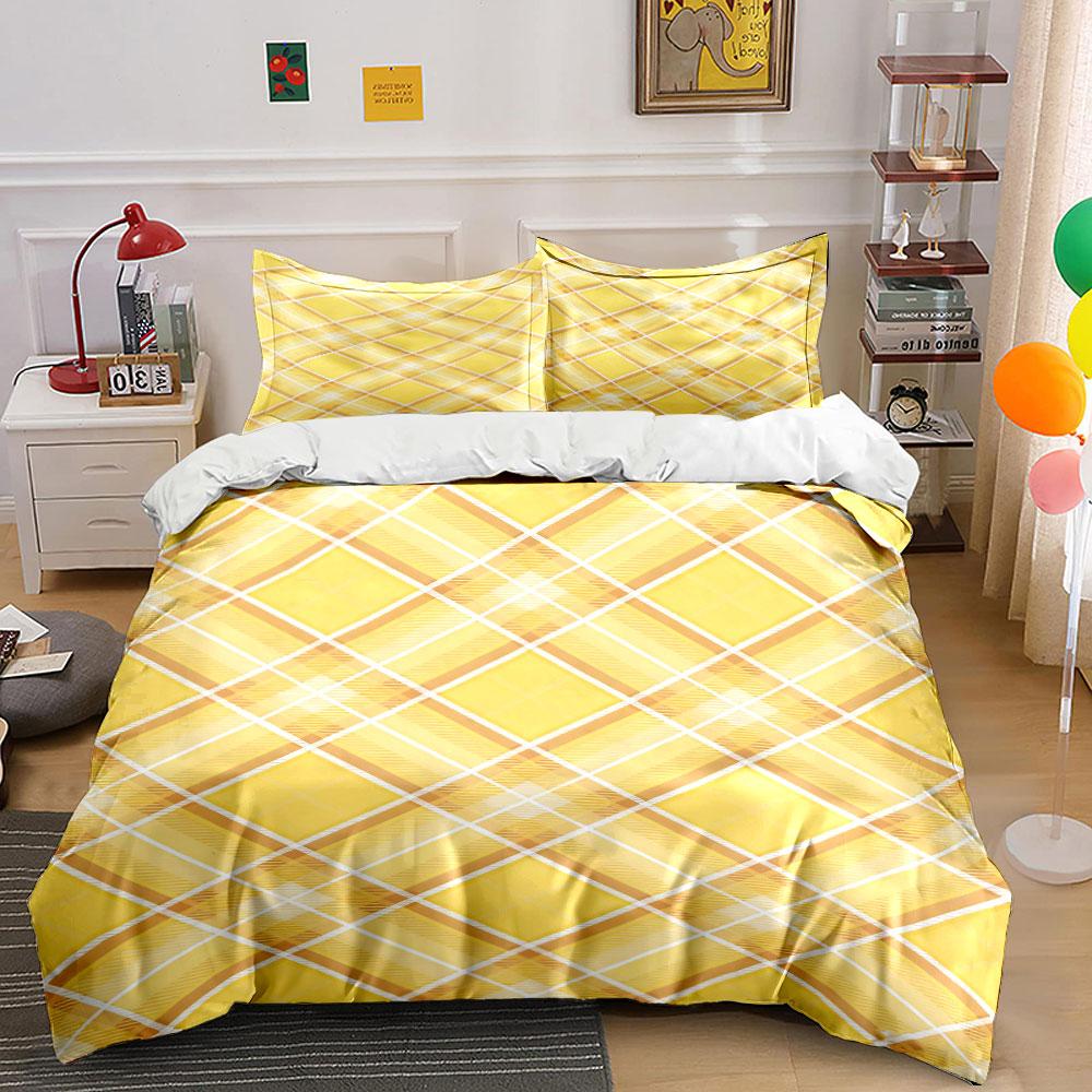 Yellow and White Plaid. Bedding Sets Duvet Cover Sets Duvet Covers Pillowcases(1 * Duvet Cover 2 * Pillowcases Without Duvet Insert)